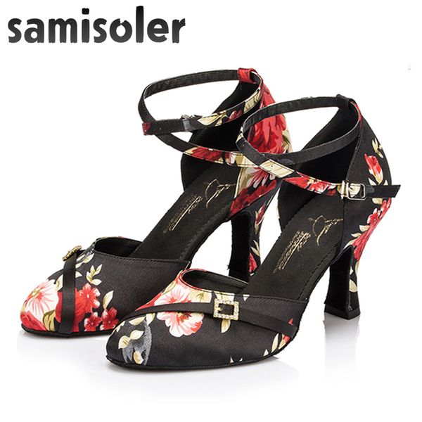 

samisoler 2018 new latin dance shoes salsa woman satin soft bottom fashion dance sandals rhinestone ballroom shoes