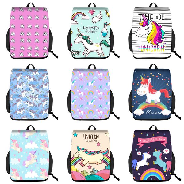 

kids striped unicorn backpacks custom 3d student schoolbag girls 16 inch big backpack lady rainbow unicorn patch drawstring knapsack 06