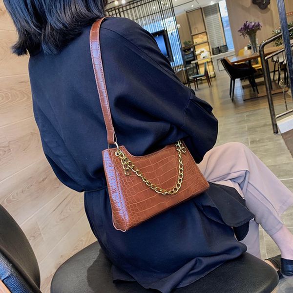 

2020 vintage fashion style women bags hobos handbag alligator female shoulder bag pu leather chain