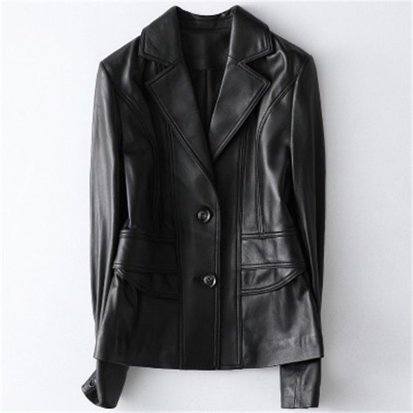 

2020 женщины весна подлинная real овцы кожаные куртки h54, Black