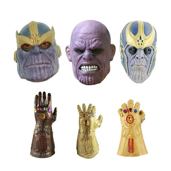 

3 infinity war thanos mask and gloves halloween full face helmet cosplay natural latex infinity gauntlet party gifts