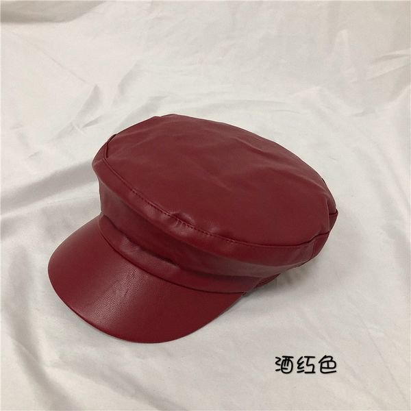 

woman black soldier cap octagonal cap casual retro pu beret simple fashion soft leather punk vintage newsboy women's hat, Blue;gray