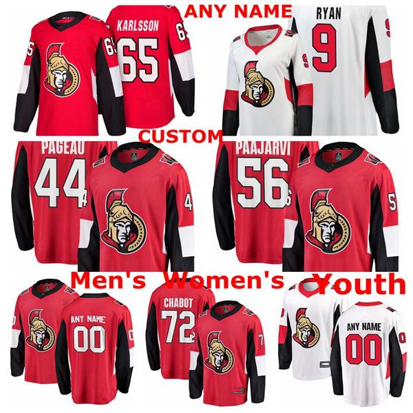 

ottawa senators jerseys bobby ryan jersey erik karlsson thomas chabot magnus paajarvi jean-gabriel pageau ice hockey jerseys custom stitched, Black;red