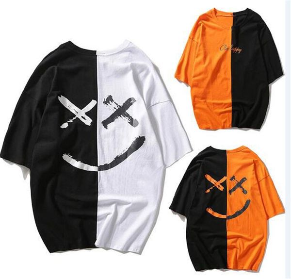 

летние дизайнерские пары печати tshirt короткие рукава contrast цвет smiley шаблон повседневная одежда дряблая мода тройников, White