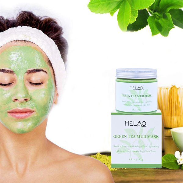 MELAO Bio-Grüntee-Schlammmaske, 250 g, Hautpflege, Porenreduzierung, Aufhellung, feuchtigkeitsspendend, nährende Haut, 6 Stück