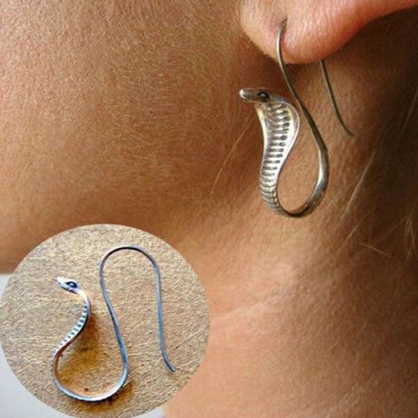 

punk dangle earrings vintage design geometric snake drop earring fashion jewelry for women gift hip hop cobra funny earrings, Silver