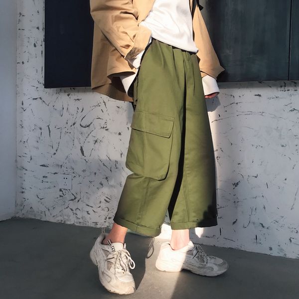 

spring new tooling wind pants men fashion retro solid color casual straight trousers man streetwear hip hop loose overalls m-5xl, Black