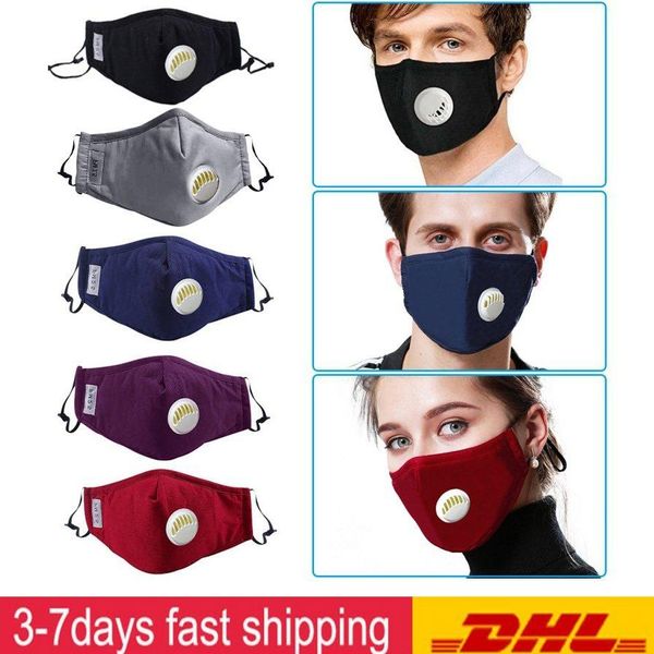 

UPS 9 Color MEN Women Kids Washable Face Mask Reusable Cloth Cotton Face Masks Replaceable Filter Valve Respirator With 2 FREE PM2.5 Filter
