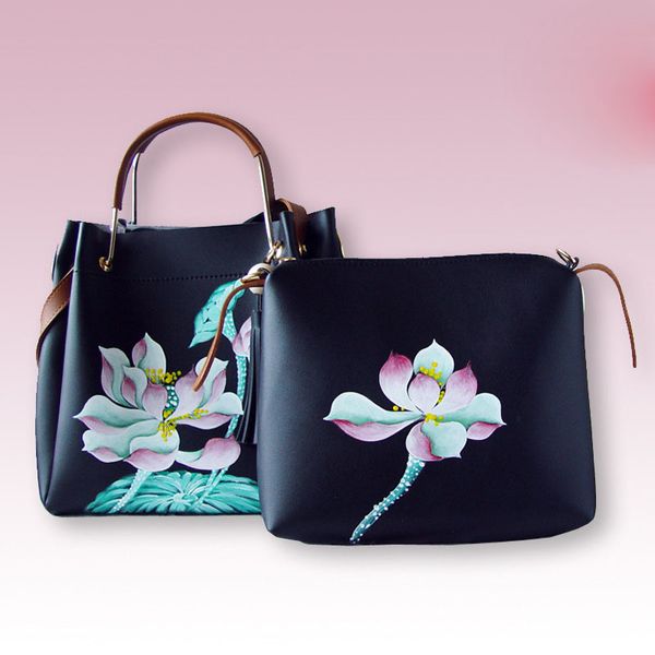 

2020 new pu zipper hand-painted female bag, portable child and mother bag, handbag shoulder ethnic bag