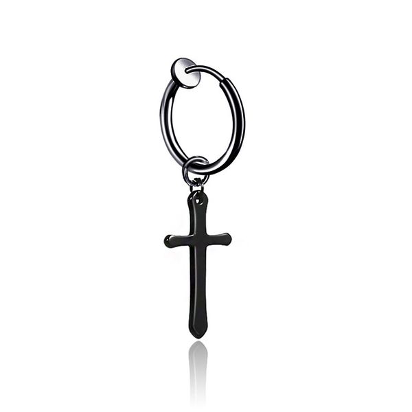 

stf cross earrings silver black stainless steel cross hoop earrings ear cuff dangle women man fashion jewelry k3423