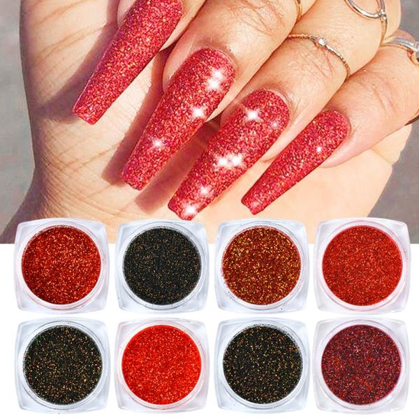 

6pcs holographic chrome powder set red glitter flake shiny sparkly sequins for nail diy manicure nails art decorations le1539-15, Silver;gold