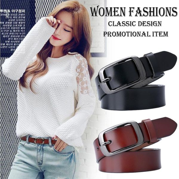 

new fashion women's belts genuine leather brand straps female waistband pin black buckles fancy vintage for jeans, Black;brown