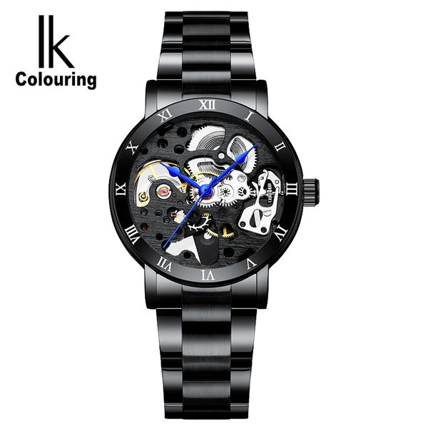

ik colouring automatic designer bracelet watch for women mechanical skeleton female wristwatch stainless steel band montre femme, Slivery;brown