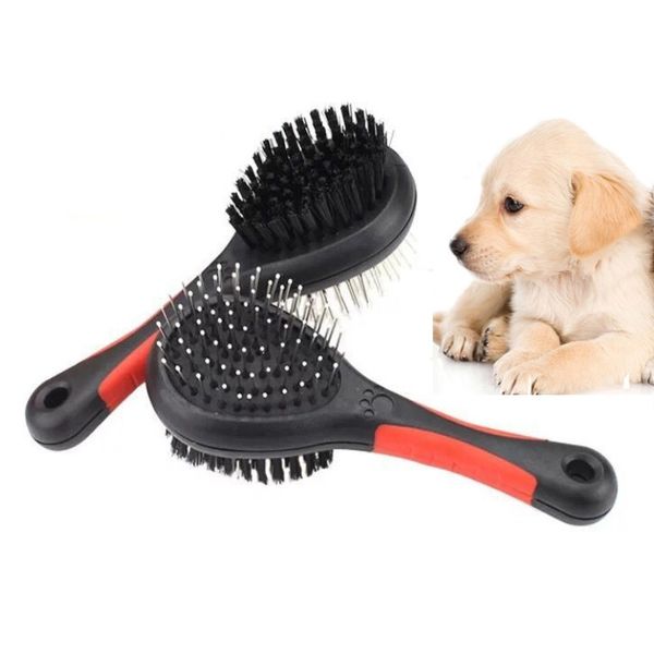 

double-side dog hair brush pet cat grooming cleaning tools plastic massage comb with needle dhl ship an1980