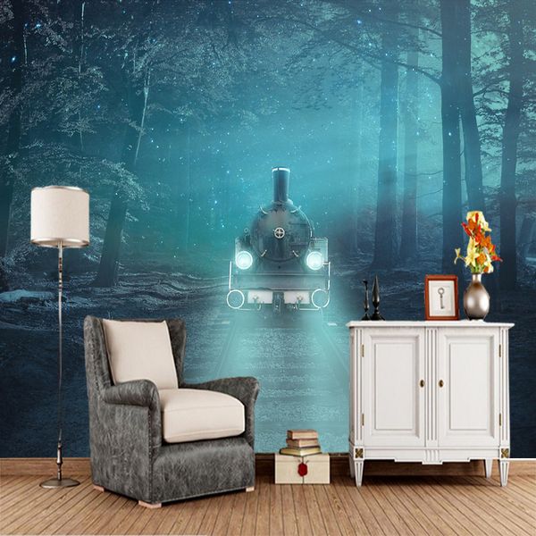 

custom papel de parede 3d, train through the forest murals for the living room bedroom sofa background decorative wallpaper