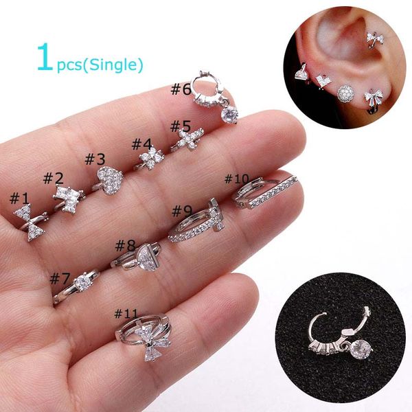 

1pcs zircon earrings cross small hoop tragus helix piercing, Golden;silver