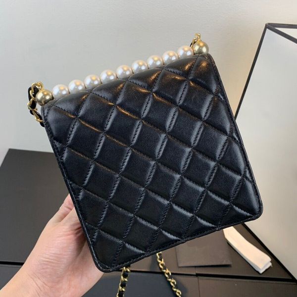 

2019 new women lambskin genuine leather handbags Pearls purse high quality crossbody bag lady flap chain bag woc messenger bags