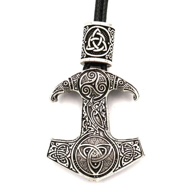 

nostalgia odin raven thor hammer mjolnir pendant triskele talisman amulet viking necklace, Silver