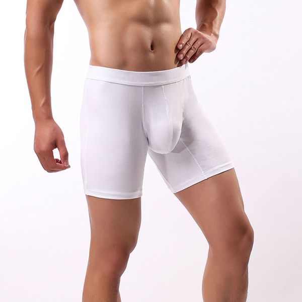 

men plus size cotton breathable solid big u convex pouch half-length boxers long leg underpants sculpting boxer gay wear 15, Black;white