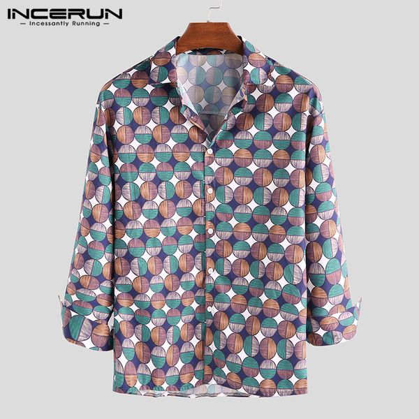 

polka dot print men shirt 2019 long sleeve lapel streetwear vintage casual blouse men brand hawaiian shirts incerun, White;black