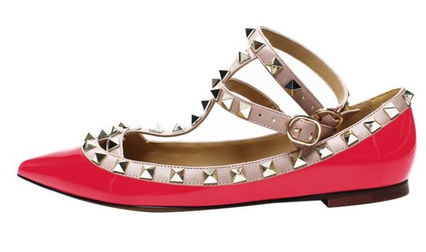 

fashion women pumps casual designer matt leather studded spikes slingback point toe flats red shoes 34-46, Black