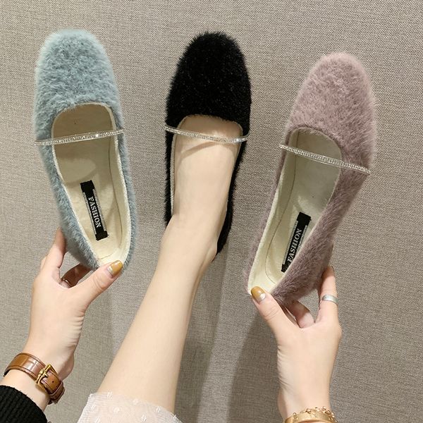 

nurse shoes all-match slip-on autumn round toe crystal loafers fur 2019 fashion women's casual female sneakers nursing slip on, Black