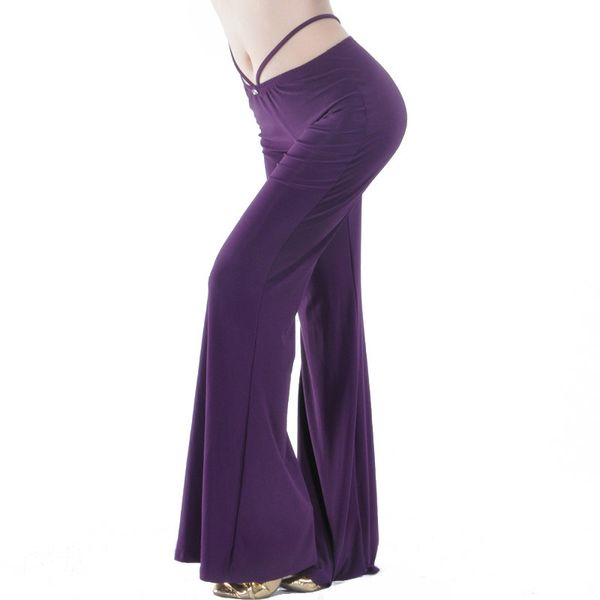 

lady women belly dance pants costume senior crystal cotton bellydance practice clothes with rhinestone long flared trousers, Black;red