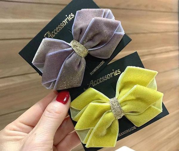 

2pcs/lot kids korean velvet hair bows hair clips for girls women children accessories handmade barrettes headwear, Slivery;white