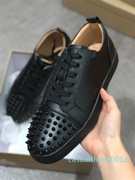 

red bottom junior spikes flat trainers designer shoes studded spikes black suede sneaker for mens women with box us 12.5 c12
