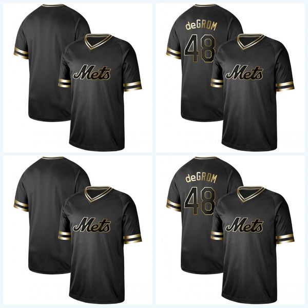 

2019 Mens New York 48 Jacob deGrom Black Gold Edition Mets Baseball Jerseys stitched Shirt Blank No Name No Number