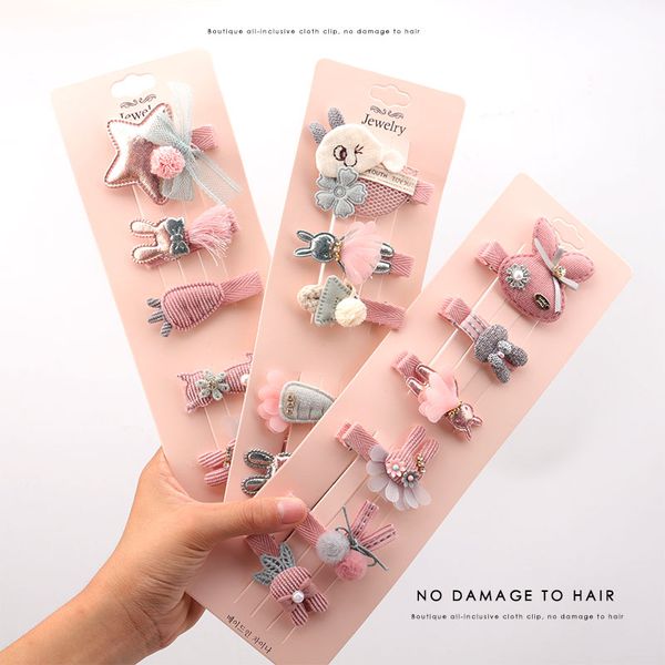 

children's boutique all-inclusive cloth clip does not hurt hair girl pink hair accessory cute headwear cartoon clip, Slivery;white