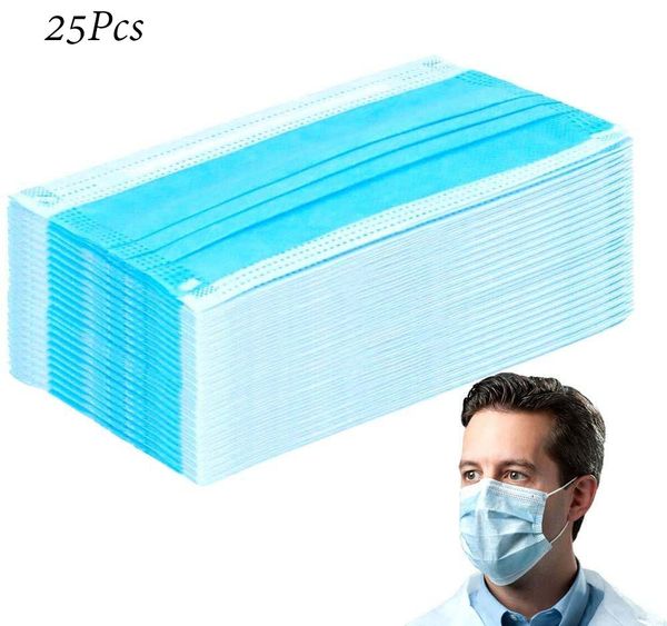 

25pcs blue disposable masks 3-layers breathable face masks dustproof face cover elastic comfortable earloop disposable protective face mask