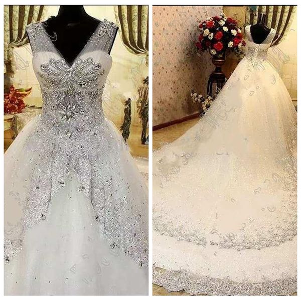 

real p white tulle luxury ball gown wedding dresses bling beaded vestidos de novia vintage princess wedding gowns 2019 bridal gown