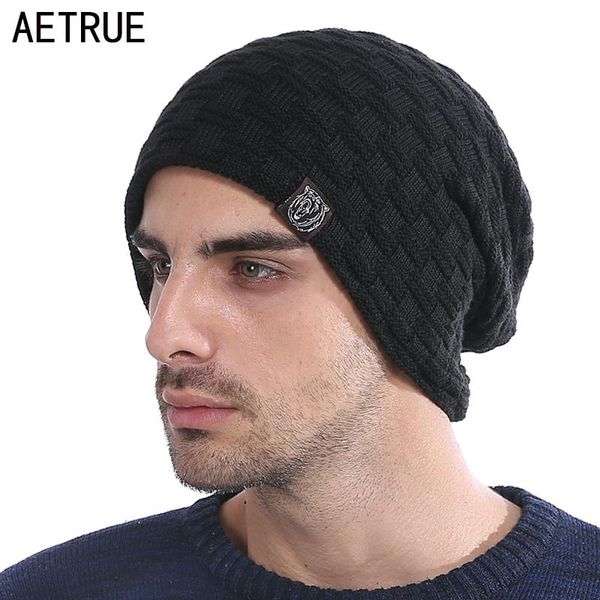 

new winter hat men knitted beanies warm bonnet caps baggy brand solid thicken fur winter hats for men women wool skullies beanie, Blue;gray