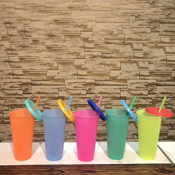 

710ml color changing cups magic plastic drinking tumblers cup with lid straw candy colors reusable cold drinks water bottle coffee mug 120pc