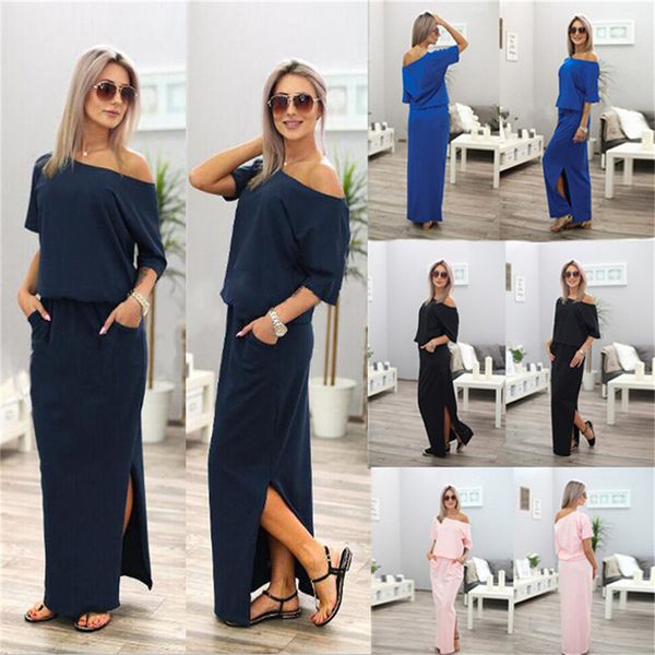 

womens dress summer side slit pocket is loose designer casual luxury fashion with short sleeves dew shoulder clothes, Black;gray