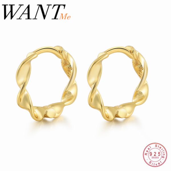 

wantme real 925 sterling silver minimalist round wave twist small stud earrings for fashion women korean daily life jewelry gift, Golden;silver