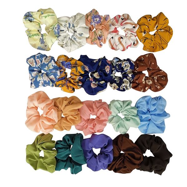 

20pcs hair scrunchies chiffon elastic hair bands ties ropes women girls headwear ponytail holder accessories, Brown