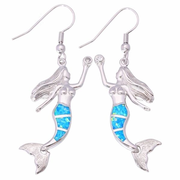 

10 pairs silver plated mermaid shape many color opalite opal dangle earrings for women classic style jewelry