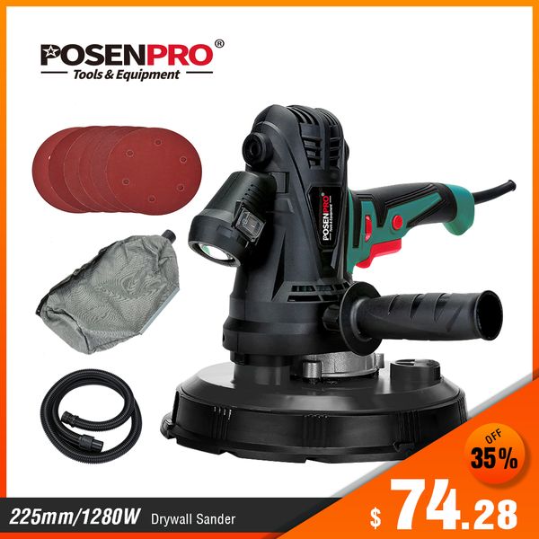 

posenpro 1280w drywall sander wall polisher variable speed handheld sandpaper dust hose and collection bag led light dust free