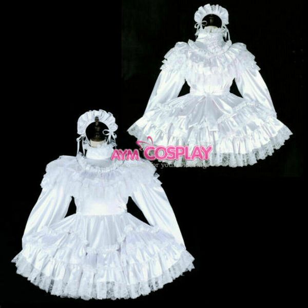 

белое атласное кружевное платье sissy для горничной крестики на заказ, Black;red