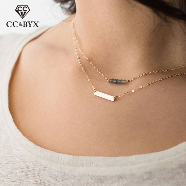 

cc stainless steel necklace for women minimalist simple design choker office necklaces jewelry crystal wholesale pendant cdnn024, Golden;silver