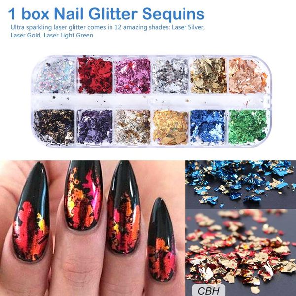 

1box aluminum flakes sequins nail glitter powder irregular mirror chrome pigment paillette foil manicure nail art decor, Silver;gold