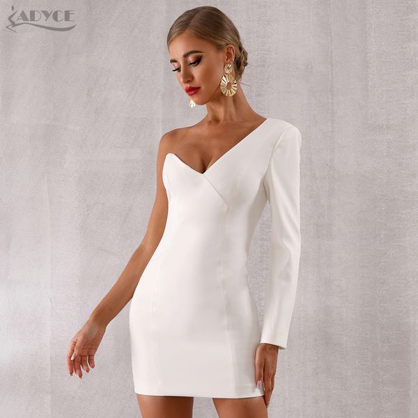 

adyce 2019 new autumn women white one shoulder celebrity evening party dress long sleeve runway bodycon club dress vestidos, Black;gray