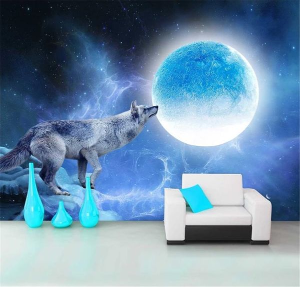 

3d обои росписи лунный свет волк мечта звездное творческая гостиная украшение тв фоне стены 3d цифровая печать обои