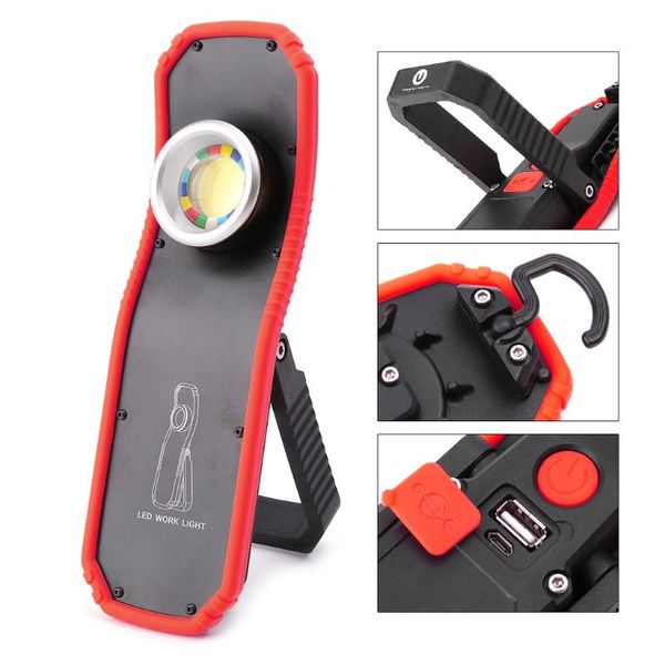 

60w portable torch usb rechargeable led work light magnetic cob lantern hanging outdoor camping hook lamp light