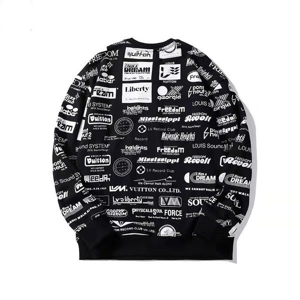 

vl designer luxury mens hoodie tide brand sweatshirt full frame letter pattern multi element street hip hop wild hoodie, White;black