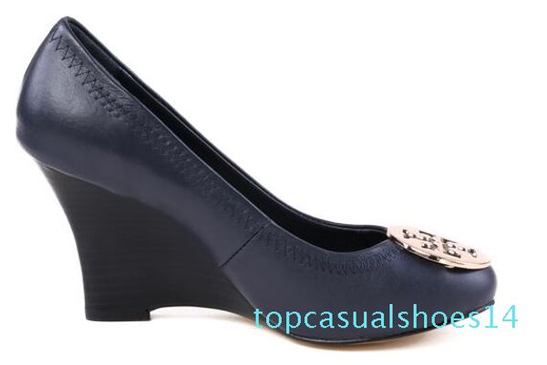 

beige color brand shoes metal buckle ol office lady 8 cm wedge high heels wedges women nude genuine leather pumps shoes size 35-41 t14, Black