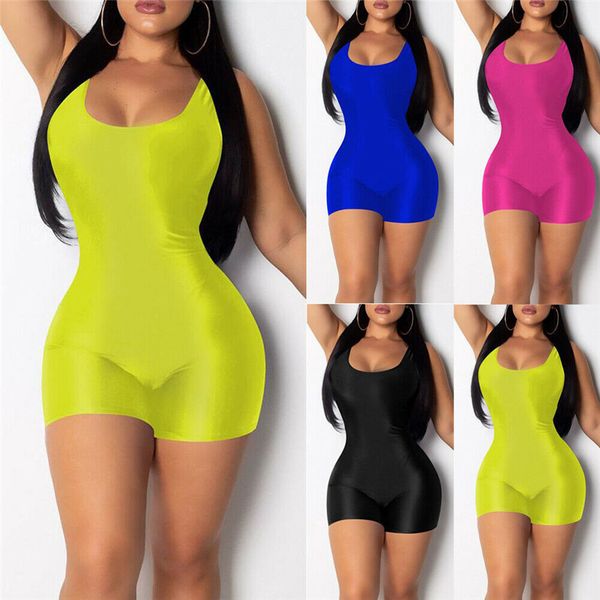 

jumpsuit womens 2019 new women sleeveless u neck solid bodycon playsuit one piece clubwear sport short jumpsuit romper leotard trousers, Black;white