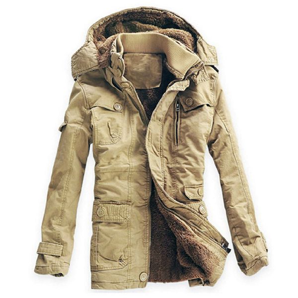 Giacca a vento da uomo in cotone da uomo, trench lungo militare con cappuccio, giacca invernale da uomo, casual, giacche calde in velluto spesso, Parka Hombre